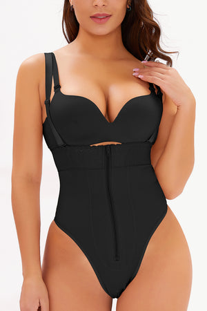 Full Size Adjustable Strap Zip-Up Shaping Bodysuit-Mope's Closet