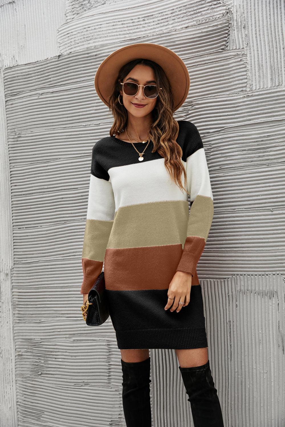 Striped Sweater Dress-Mope's Closet