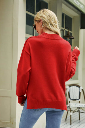 Lip Graphic Slit Dropped Shoulder Sweater-Mope's Closet