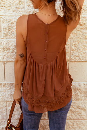 Lace Detail Button Back Sleeveless Top-Mope's Closet