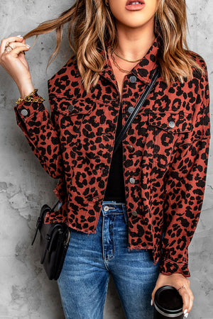 Leopard Print Raw Hem Jacket-Mope's Closet