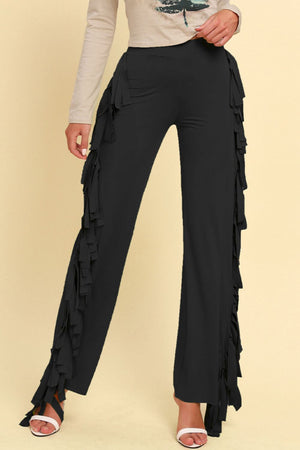 Fringe Trim Wide Leg Pants-Mope's Closet