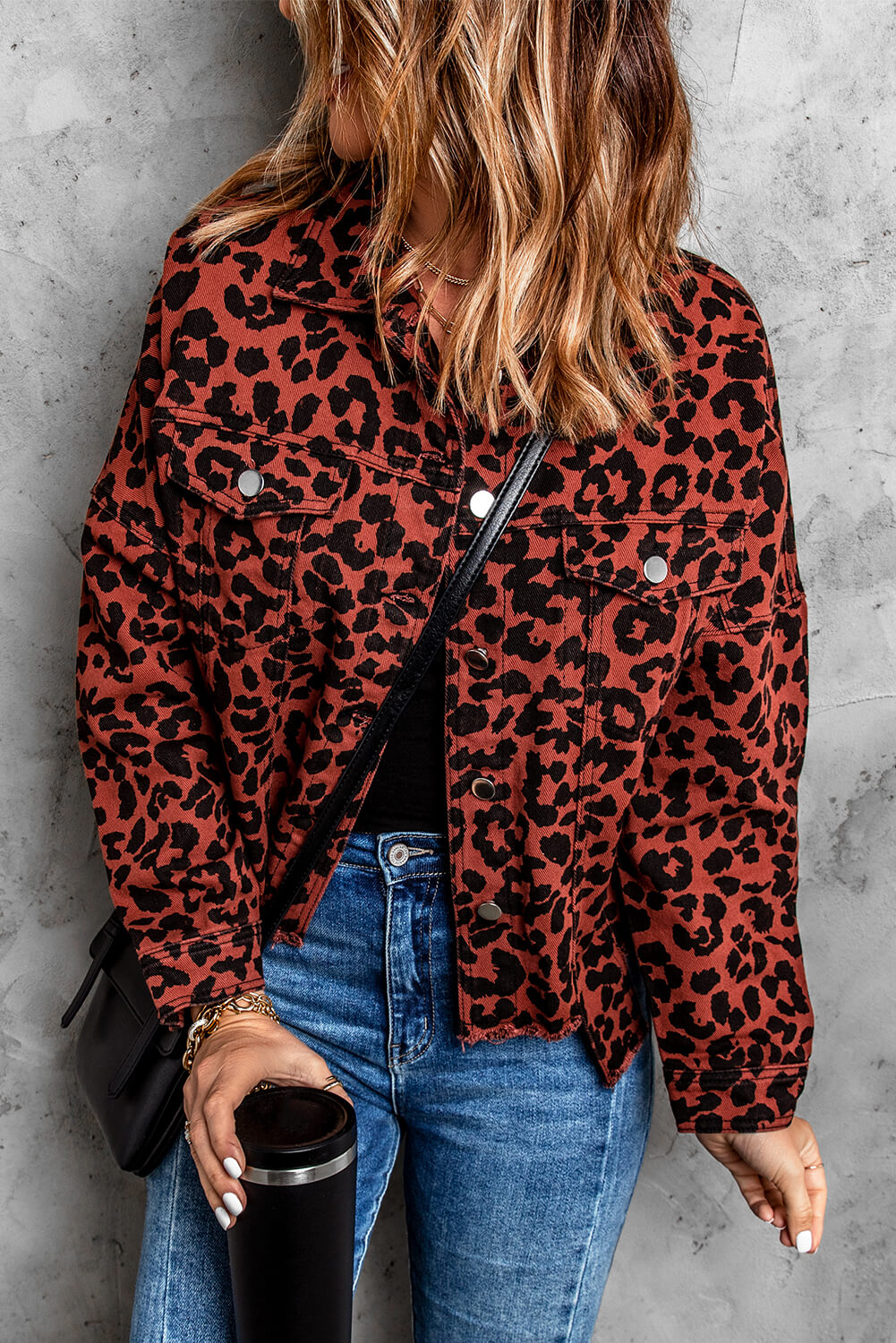 Leopard Print Raw Hem Jacket-Mope's Closet