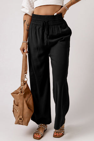 Drawstring Smocked Waist Wide Leg Pants-Mope's Closet