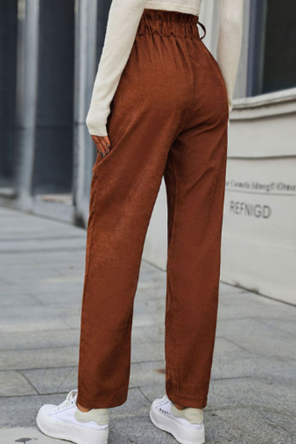 Paperbag Waist Straight Leg Pants with Pockets-Mope's Closet