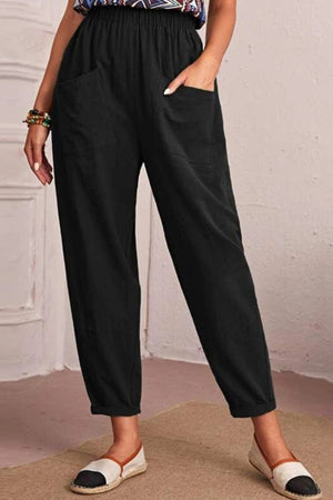 Elastic Waist Pocket Tapered Pants-Mope's Closet