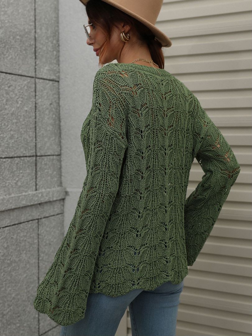 Openwork Dropped Shoulder Knit Top-Mope's Closet