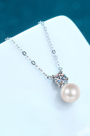 925 Sterling Silver Freshwater Pearl Moissanite Necklace-Mope's Closet