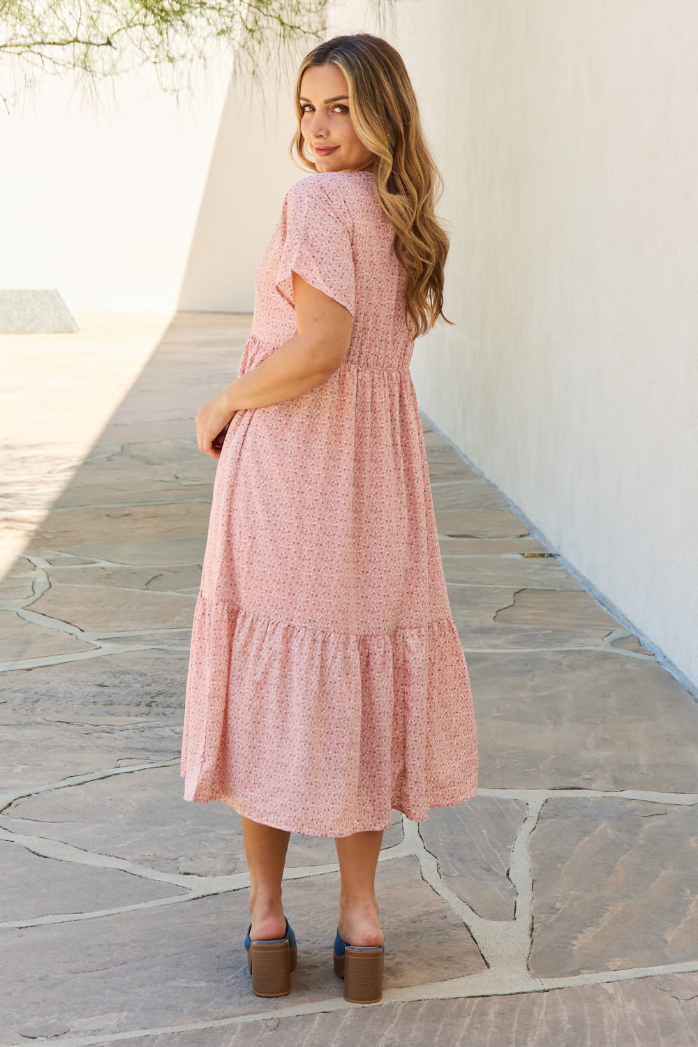 HEYSON Spring Baby Full Size Kimono Sleeve Midi Dress in Peach-Mope's Closet