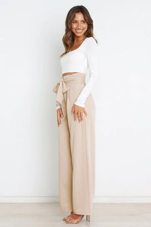 Tie Front Paperbag Wide Leg Pants-Mope's Closet