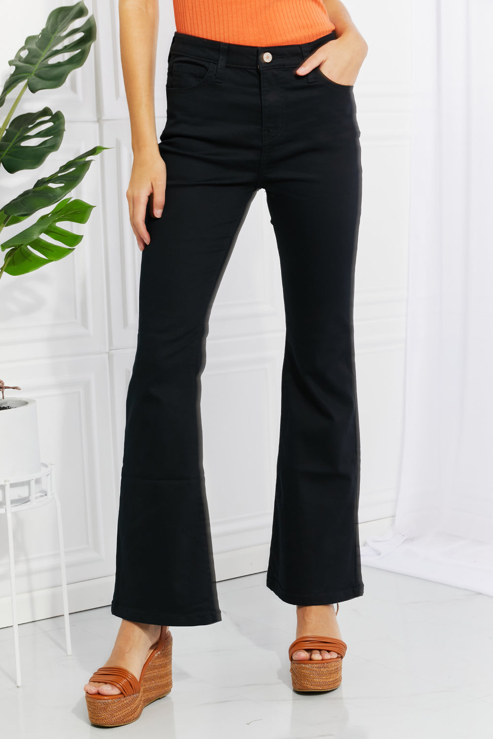 Zenana Clementine Full Size High-Rise Bootcut Jeans in Black-Mope's Closet