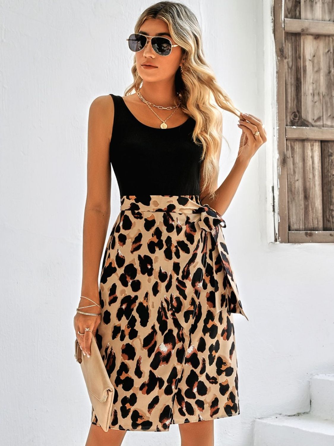 Printed Scoop Neck Sleeveless Dress-Mope's Closet