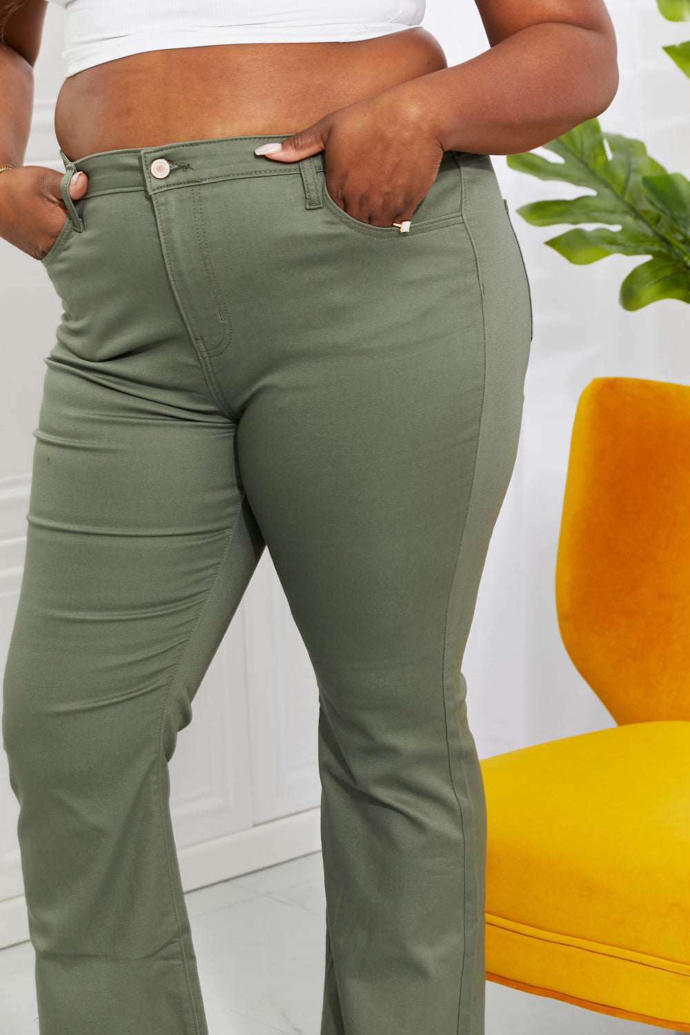 Zenana Clementine Full Size High-Rise Bootcut Jeans in Olive-Mope's Closet