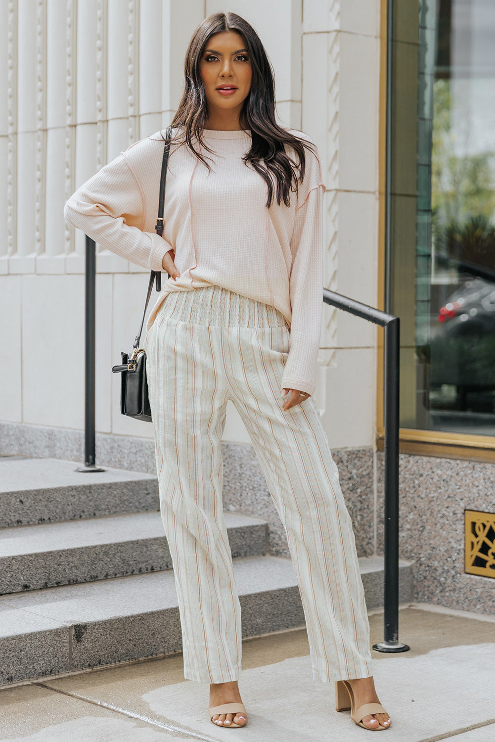 Striped Smocked Waist Wide Leg Pants-Mope's Closet