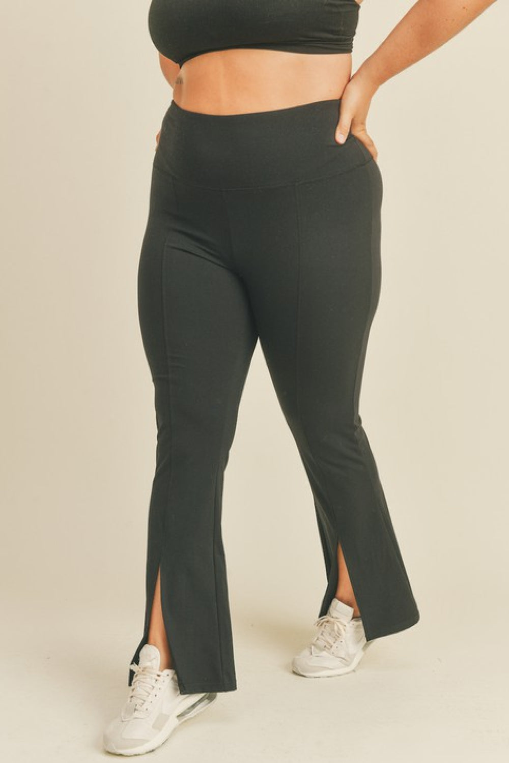 Kimberly C Full Size Slit Flare Leg Pants in Black-Mope's Closet