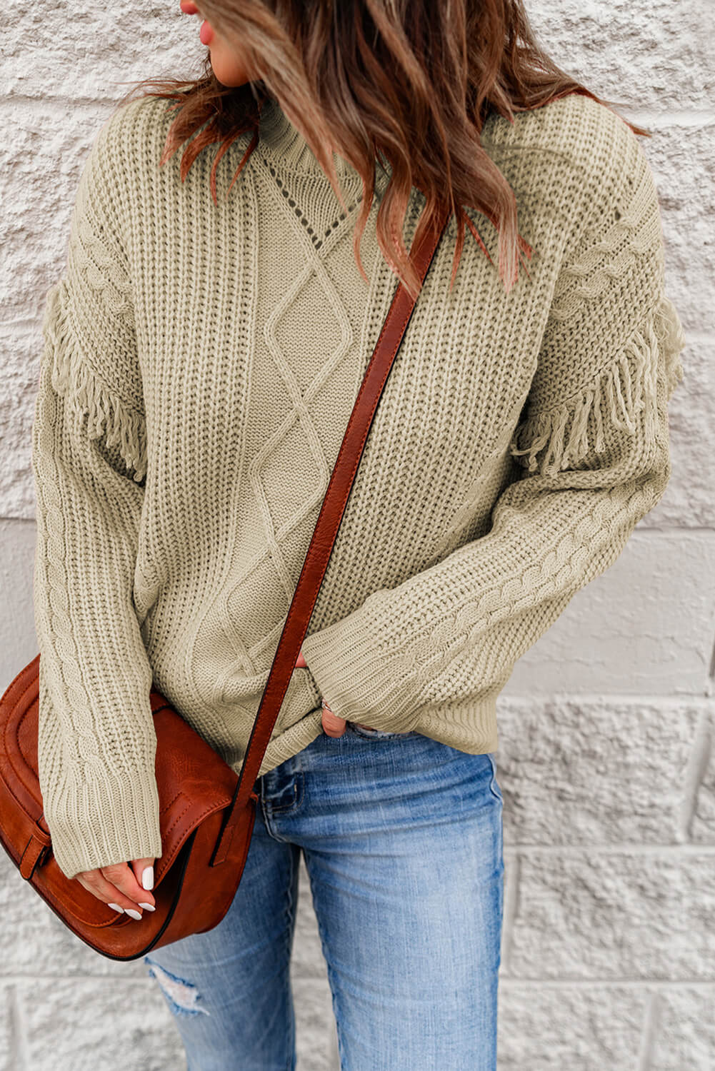 Fringe Detail Mixed Knit Sweater-Mope's Closet