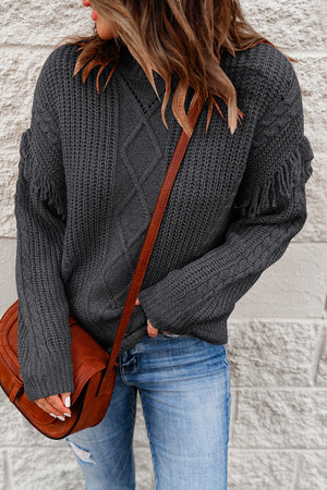 Fringe Detail Mixed Knit Sweater-Mope's Closet