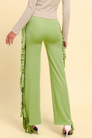 Fringe Trim Wide Leg Pants-Mope's Closet