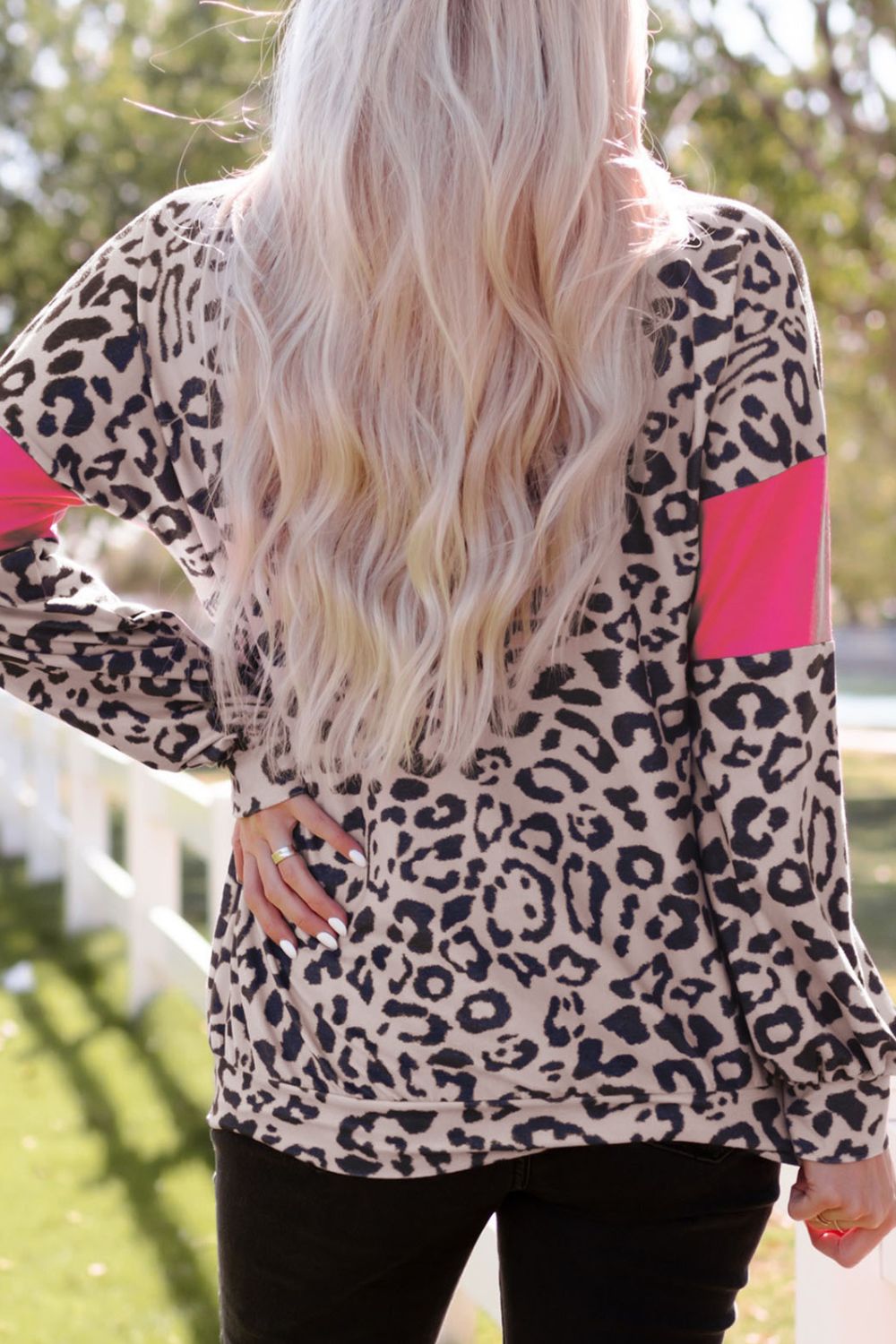 Leopard Print Color Block Long-Sleeve Top-Mope's Closet