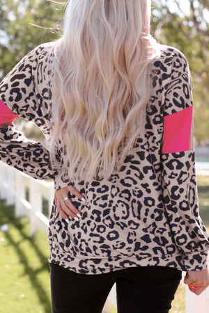 Leopard Print Color Block Long-Sleeve Top-Mope's Closet