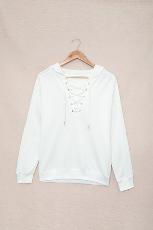 Lace-Up Dropped Shoulder Hoodie-Mope's Closet