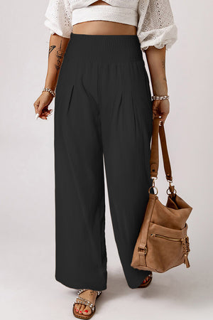 Smocked High Waist Wide Leg Pants-Mope's Closet