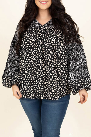 Plus Size Animal Print Balloon Sleeve Blouse-Mope's Closet