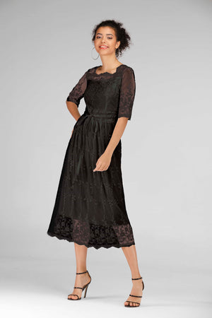 Scalloped Lace Half Sleeve Midi Dress-Mope's Closet