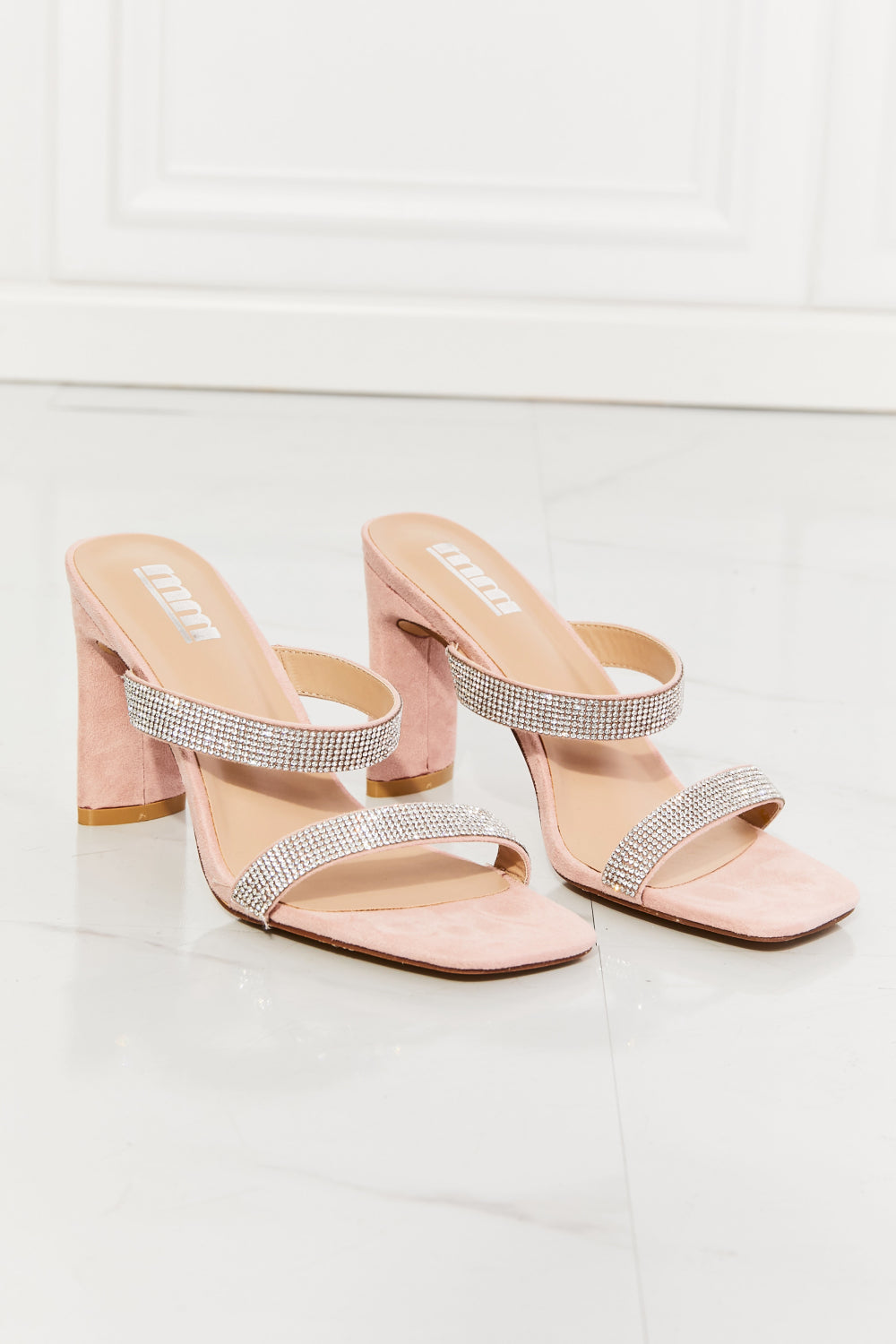 MMShoes Leave A Little Sparkle Rhinestone Block Heel Sandal in Pink-Mope's Closet