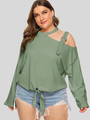 Plus Size Cold-Shoulder Tied Top-Mope's Closet