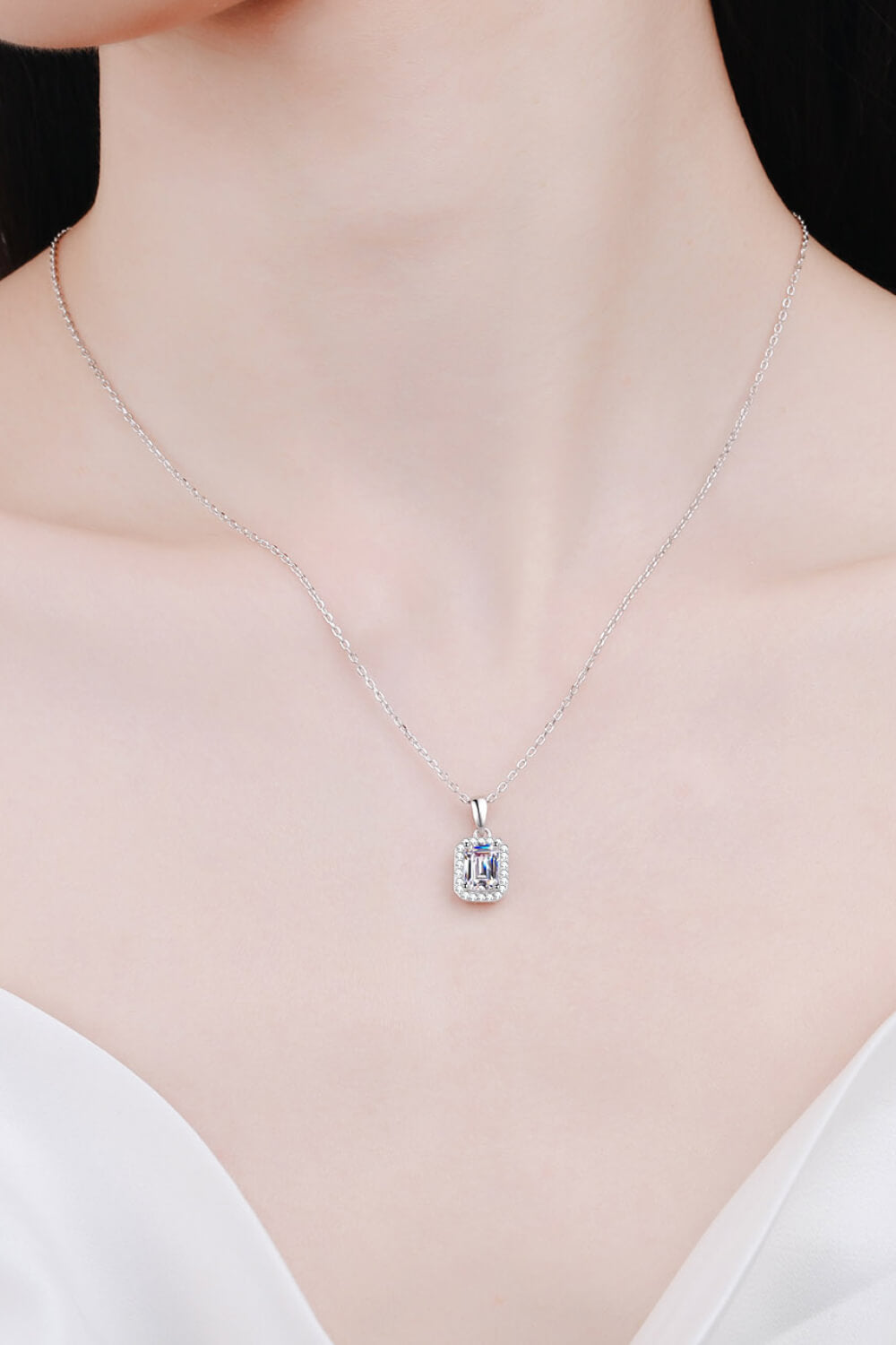 Square Moissanite Pendant Chain Necklace-Mope's Closet