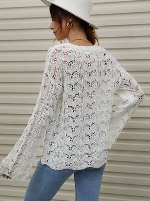 Openwork Dropped Shoulder Knit Top-Mope's Closet