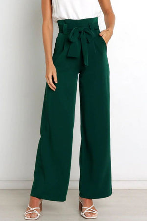 Tie Front Paperbag Wide Leg Pants-Mope's Closet