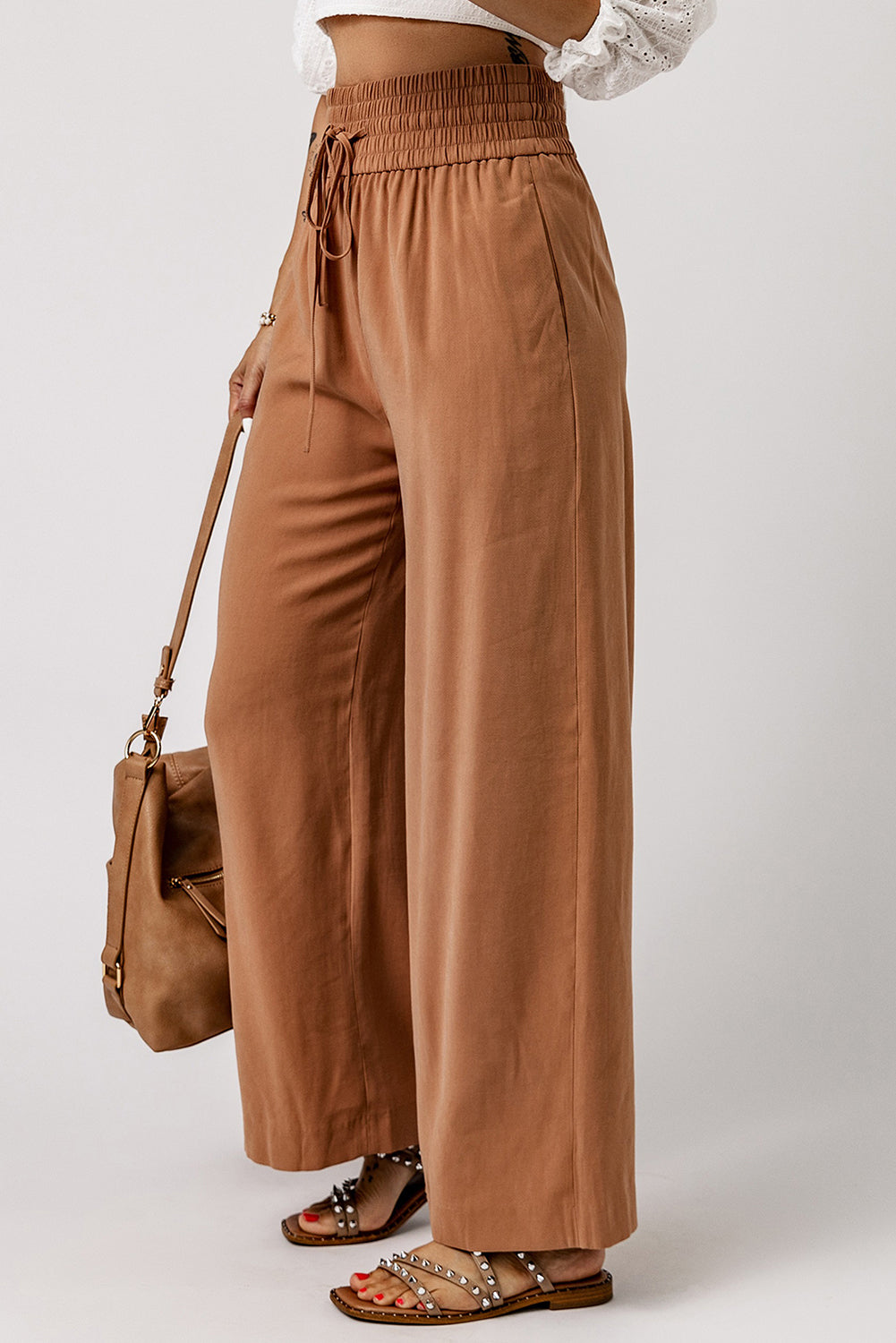 Drawstring Smocked Waist Wide Leg Pants-Mope's Closet