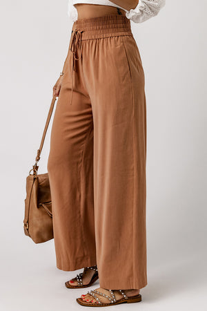 Drawstring Smocked Waist Wide Leg Pants-Mope's Closet