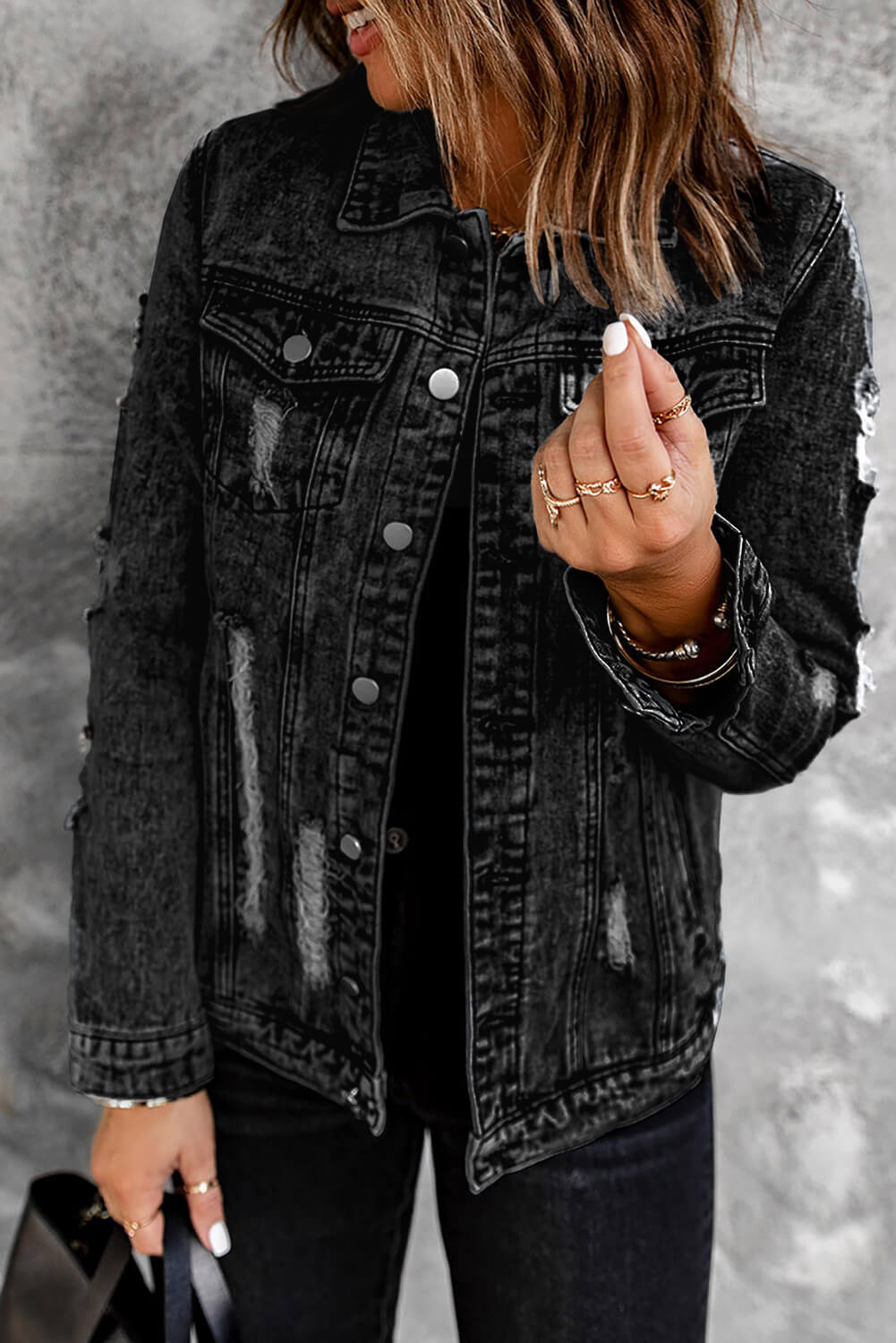 Acid Wash Distressed Denim Jacket-Mope's Closet