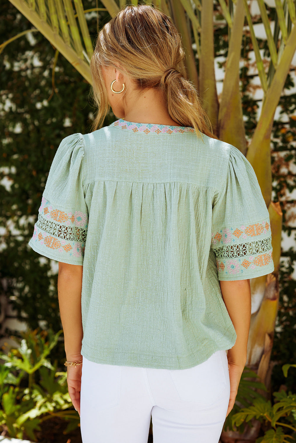 Bohemian Tassel Half Puff Sleeve Top-Mope's Closet