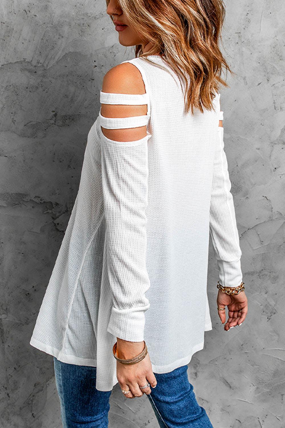 Cutout Waffle Knit Tunic Top-Mope's Closet