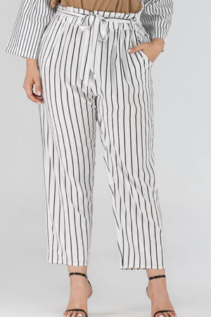 Full Size Striped Paperbag Waist Cropped Pants-Mope's Closet