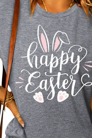 HAPPY EASTER Graphic Round Neck Tee-Mope's Closet