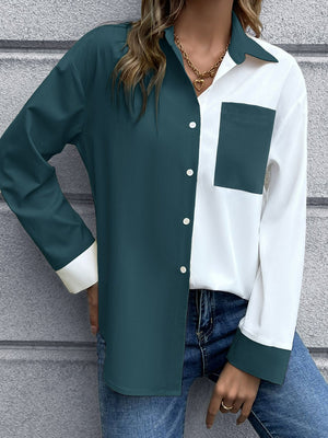 Color Block Button Down Shirt-Mope's Closet