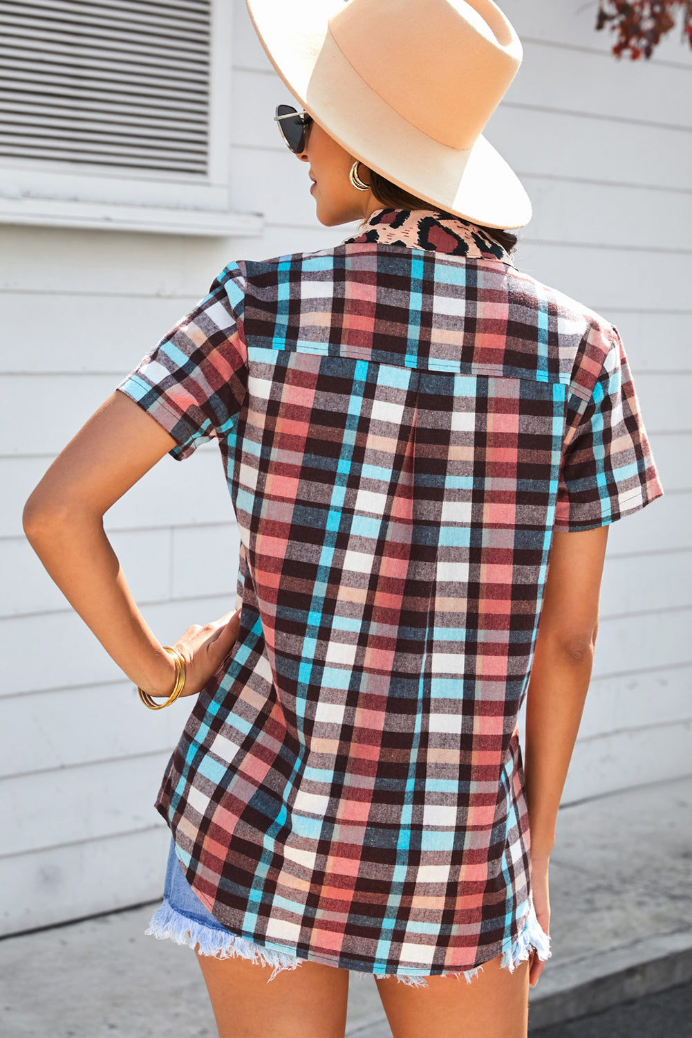 Plaid Pocket Short Sleeve Shirt-Mope's Closet