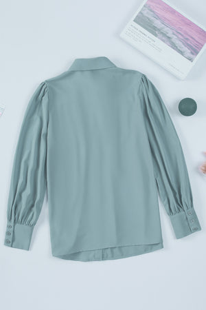 Gathered Detail Puff Sleeve Shirt-Mope's Closet