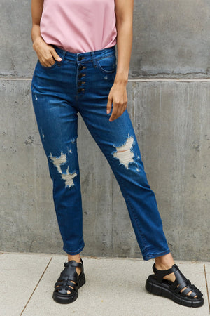 Judy Blue Melanie Full Size High Waisted Distressed Boyfriend Jeans-Mope's Closet