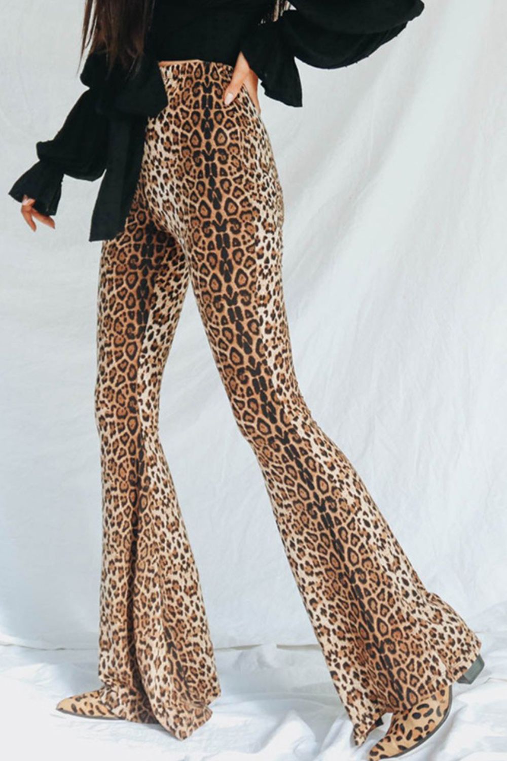 Leopard Print Flare Leg Pants-Mope's Closet