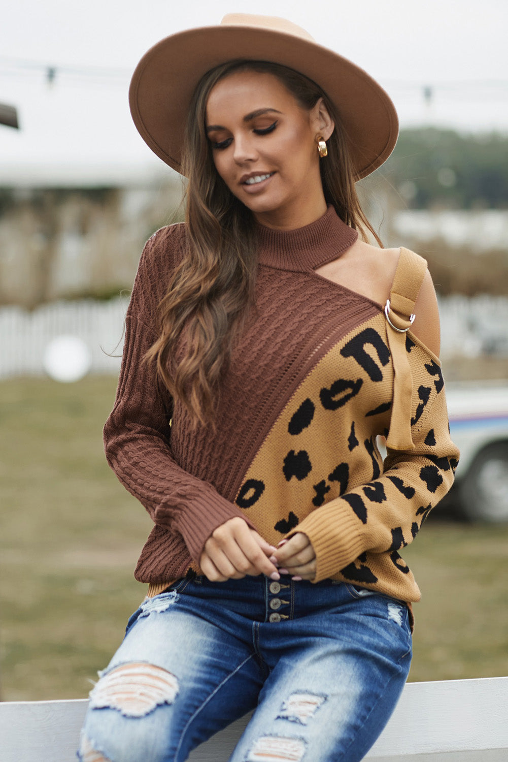 Leopard Block Turtleneck Sweater-Mope's Closet