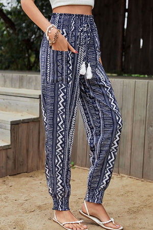 Geometric Print Tassel High-Rise Pants-Mope's Closet