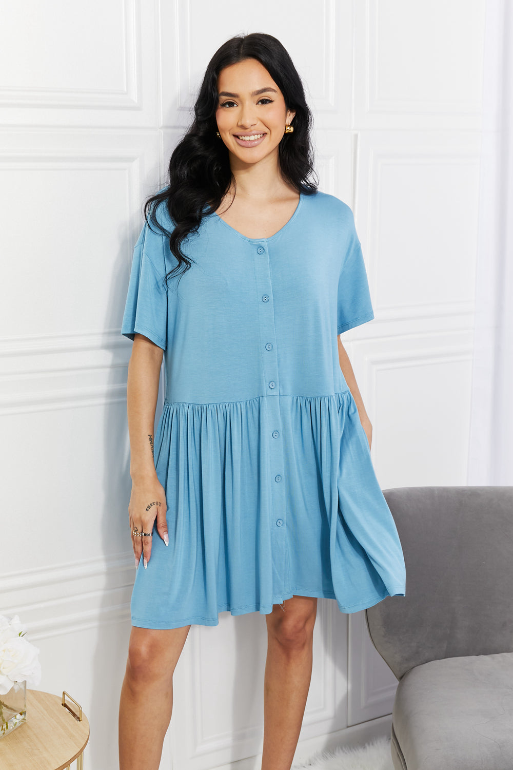 Yelete Full Size Oh Sweet Spring Button Up Flare Dress-Mope's Closet