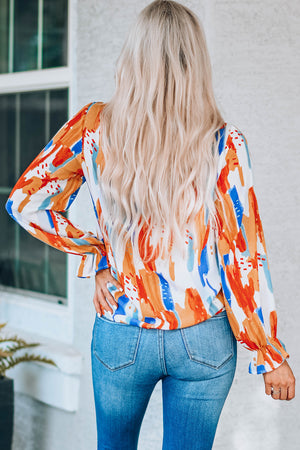 Paint Print Ruffle Collar Flounce Sleeve Top-Mope's Closet