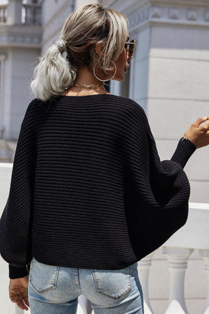 Horizontal Ribbing Dolman Sleeve Sweater-Mope's Closet